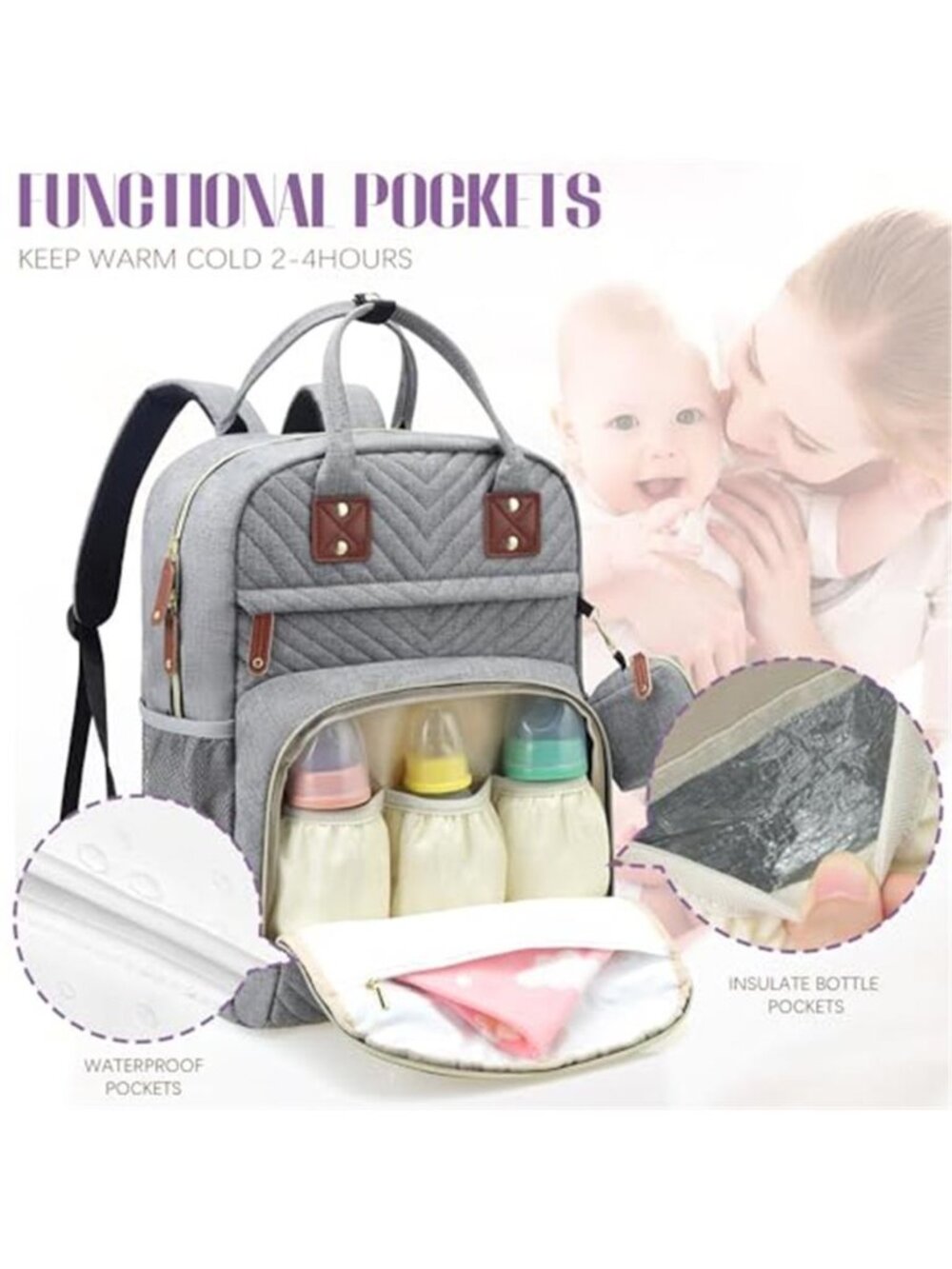 Diaper Bag Backpack Baby Essentials Travel Tote Bag | Multi function - Picture 4 of 6